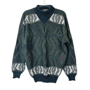 Vintage Zeppelin Embroidered‎ Knit Sweater Women’s Size Large Green 80s